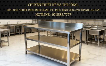 Bàn Inox 3 tầng phẳng, Có gáy