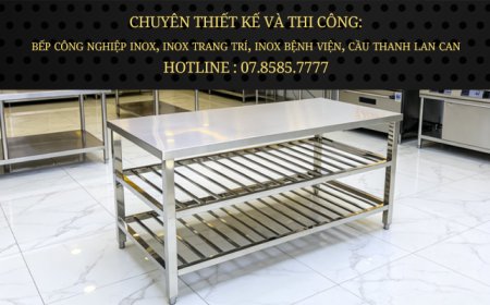 Bàn Inox 3 tầng có 2 tầng dưới đan song