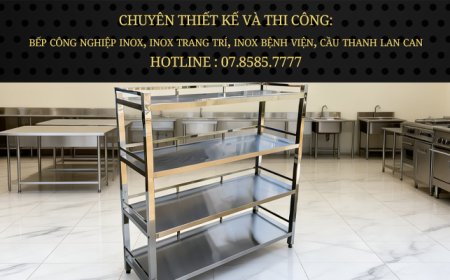 Kệ Inox Phẳng 4 Tầng Có Chân