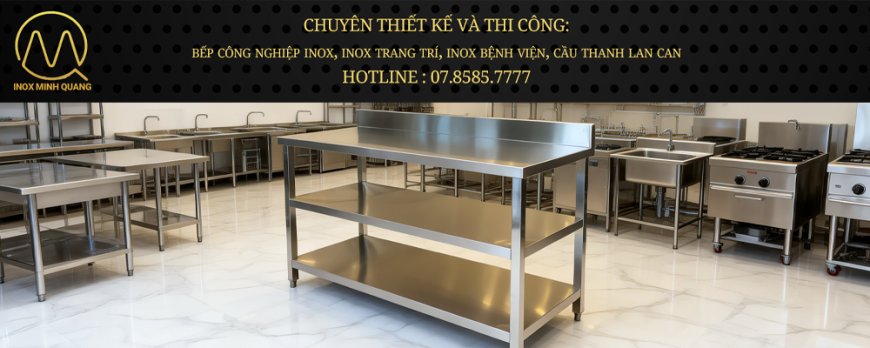Bàn Inox 3 tầng phẳng, Có gáy