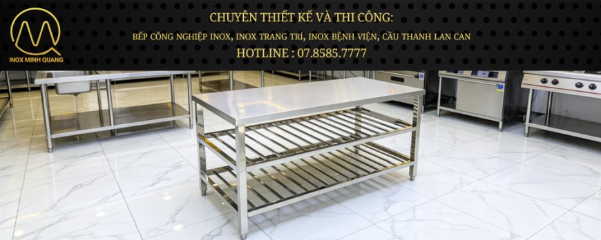 Bàn Inox 3 tầng có 2 tầng dưới đan song