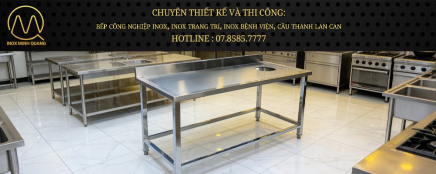 Bàn Inox 1 tầng có lỗ xả rác, có gáy