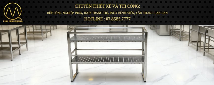 Kệ Inox 2 Tầng Trên Bàn Phẳng Có Đục Lỗ CNC