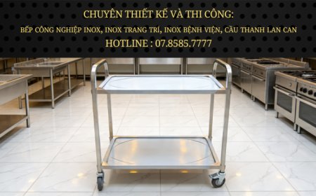 Xe Đẩy Inox 2 Tầng Tay Nắm Vuông Cong