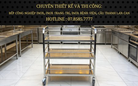 Xe Đẩy Inox 3 Tầng Tay Nắm Vuông Cong